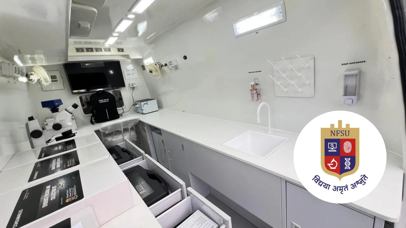 Tiruchi Rural Police receive a Mobile Forensic Van designed by NFSU equipped for fingerprint, biological, narcotics, explosive and crime scene evidence collection.